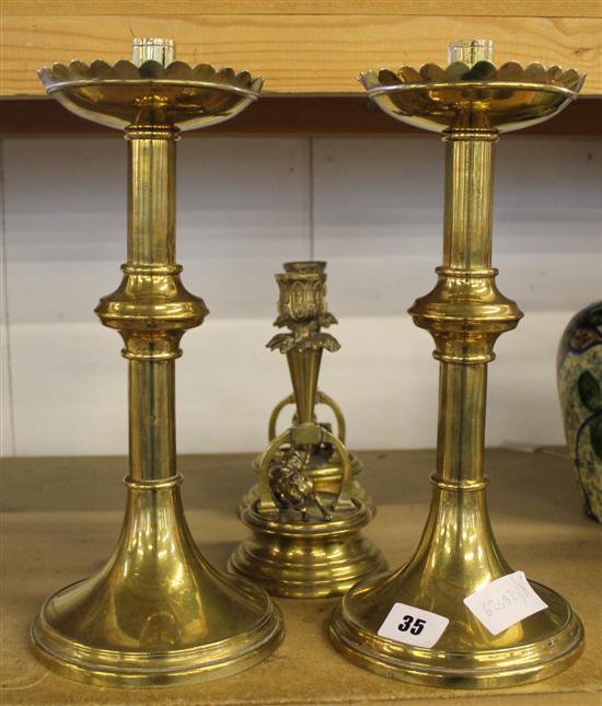 2 pairs of brass candlesticks